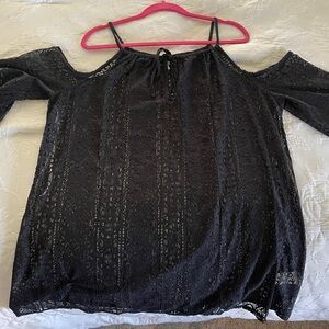 Black Lace Cold Shoulder Swim Coverup.  Size Large.